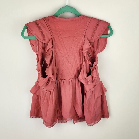 IRO Paris Brone Tie Front Ruffle Top Pink sz FR 40/ US 8 - Picture 2 of 13